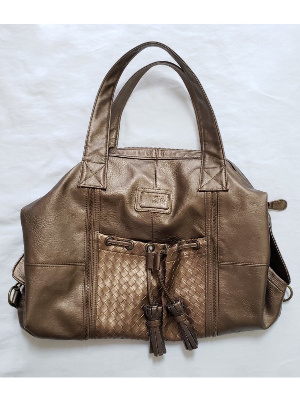 Vintage Billabong Metallic Bronze slouchy oversized Tote shoulder tassel Bag